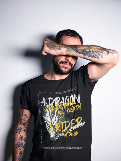 A Dragon without its rider is a tragedy Tee- Officially Licensed Fourth Wing by Rebecca Yarros Merchandise