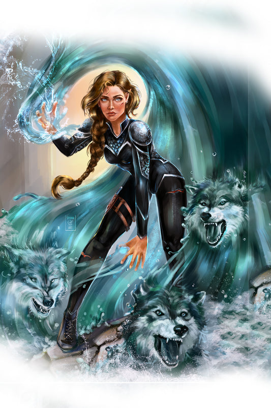 Waterwolves - Feyre Protecting the Rainbow - A Court of Thorns and Roses - Officially Licenced - Sarah J. Maas -Velum Print